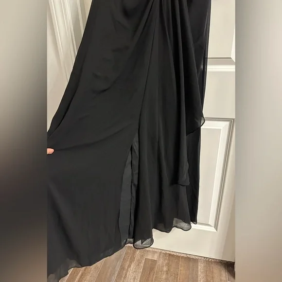 White House Black Market Sleeveless Draped Gown 4P Black V-Neck Chiffon Lined - Picture 10 of 16